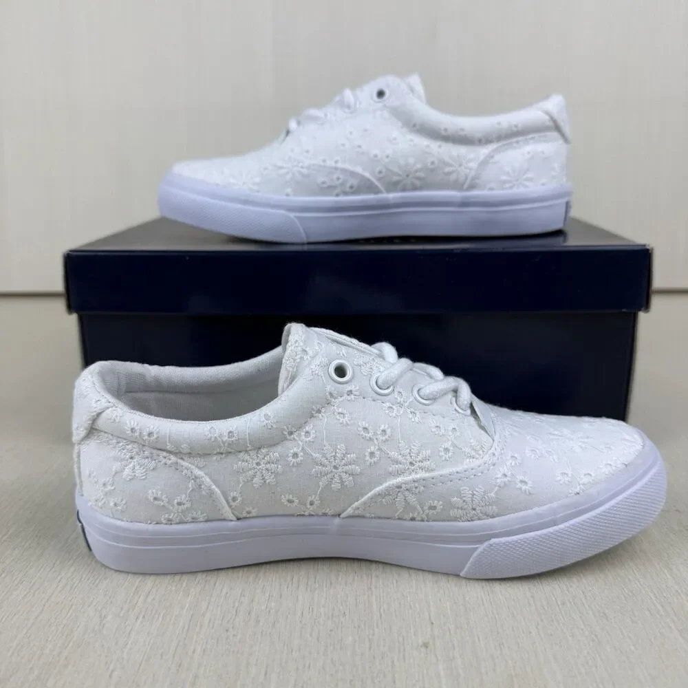 Polo Ralph Lauren White Thornton Shoes Children Girls Size 1 Lace Sneakers - Picture 2 of 9